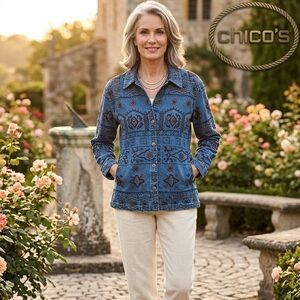 Chico’s Denim Embellishment Patterned Jacket